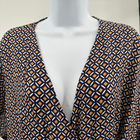 Profile by Gottex Let It Be Wrap Dress Womens L Orange Navy E24093158 V-neck SS - Picture 6 of 16